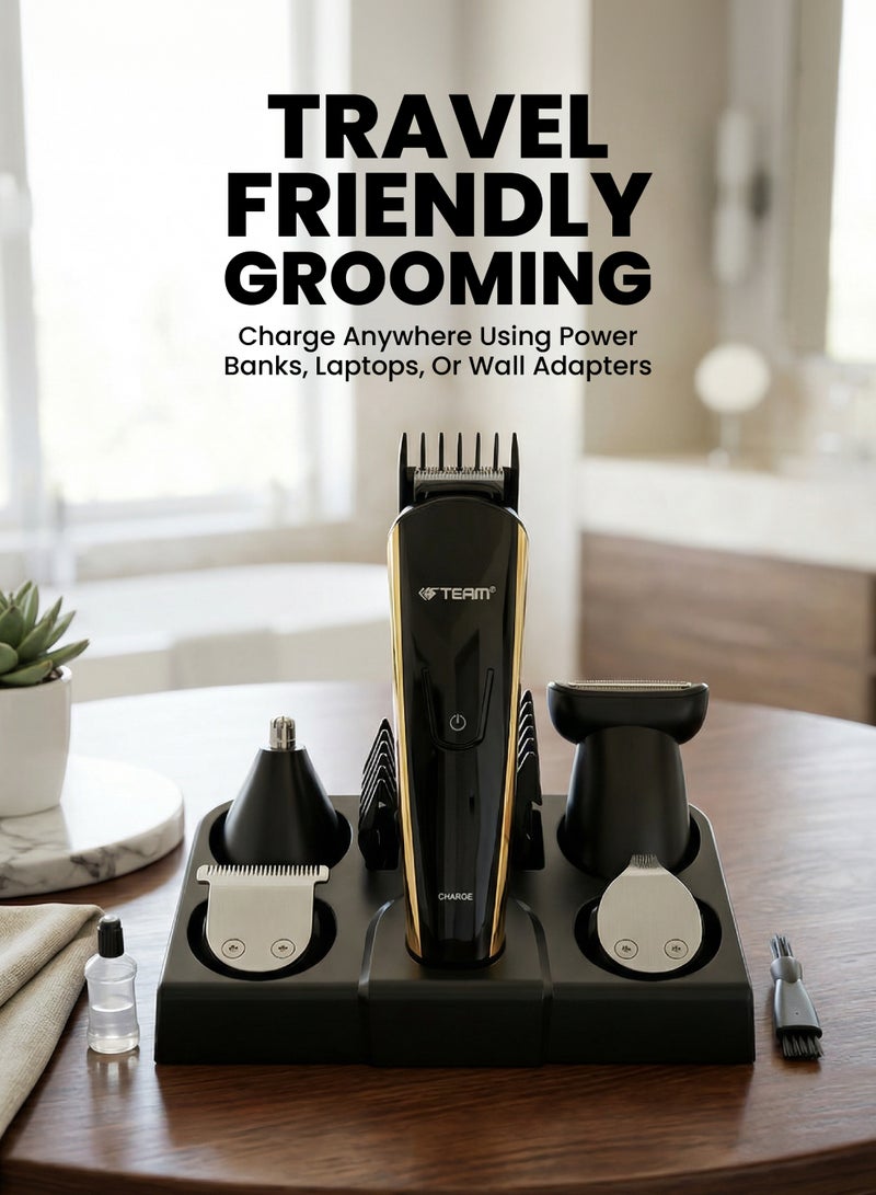 تيم Team Professional Hair Trimmer for Men | Rechargeable Beard & Hair Clipper | High‑Speed Motor, USB Charging, Ni‑MH Battery, Precision Blades | Grooming Kit for Beard, Mustache & Hair Cutting - Image 4
